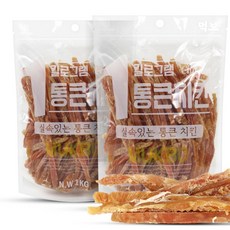 먹보 강아지 대용량 실속 상품 치킨 오리 육포 간식, 2개, 1kg, 치킨 안심슬라이스 - 강아지간식