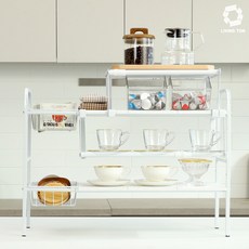 리빙톤 다용도 선반세트 2단 길이조절 배수관 선반 주방 싱크대 하부장 정리