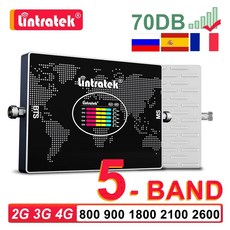 Lintratek 5 5 밴드 리피터 800 900 1800 2100 2600 Mhz 셀룰러 증폭기 GSM 2G 3G 4G 신호 부스터 LTE B7 B20 AGC 인터넷, 1개, 04 영국 플러그 - ringax