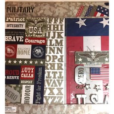 The Paper Studio 문구용품 데코 취미생활 밀리터리 12x12 스크랩부킹 페이지 키트 13개. Hero USA Brave Courage Duty Calls