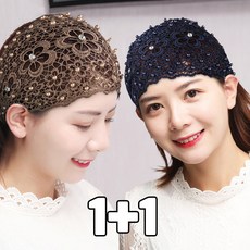 헤어 밴드 반다나 레이스 머리 두건 예쁜 커버 얇은 여름 중년 여성 스카프 플라워메쉬두건