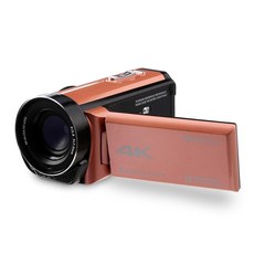 Vivitar 2690934K 캠코더 울트라 HD 렌즈 56MP 13MP 센서가 있는 비디오 녹화용 4K 카메라 3인치 회전 가능한 풀 컬러 LCD 디스플레이 18x 줌 방수 5m, Compact, Modern, Rose Gold