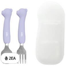 티지엠 곰돌이 캐릭터 실리콘 스테인리스 스푼포크 세트, 애쉬블루, 스푼 + 포크 + 케이스, 2세트