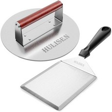 훌리젠 스테인리스 버거 프레스 키트 스매셔 메탈 주걱 전문 BBQ 그리들 액세서리 도구 둥근 그릴 플랫 탑 요리 베이컨에 완벽합니다, 1개