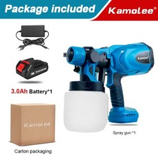 무선 고압세척기 Kamolee 800ml 전기 페인트 스프레이 건 홈 소독 살균 휴대용 분무기 18V 배터리, 1개