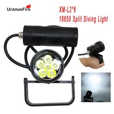 Uranusfire LED 다이빙 손전등 XM L2 6000lm 스쿠버 다이빙 토치 18650 200m 수중 비디오 60w 캐니스터 다이브 램프 라이트|LED 손전등|, 1개, 단일, Package C