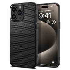 Spigen iPhone 15 Pro Max 케이스 매트 소프트 미군 MIL 규격 내충격 무선 충전 리퀴드 에어 ACS06562 (매트 블랙)