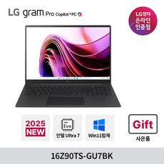 LG전자 2025 그램 Pro AI 16 WQXGA 코어Ultra7 루나레이크, 그레이, 4TB, 32GB, WIN11 Home, 16Z90TS-GU7BK