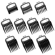 금속 클립이 있는 Wahl용 클리퍼 가드-1/16인치 ~ 1인치(1.5-25MM) Wahl용 10PCS 프리미엄 전문 헤어 커팅 가이드 Wahl용 수염 트리머 가드 빗 부착물(검정)