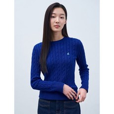 (백화점 정품)빈폴레이디스 [Essential] 코튼 혼방 케이블 라운드넥 니트 블루 (BF4151E01P)
