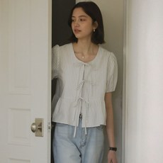 틸아이다이 Front ribbon point blouse_Blue - 틸아이다이셔츠