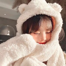 나나티 양털 곰돌이 후드 목도리 장갑 일체형