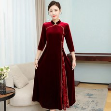 스타일리쉬원피스 트랜디원피스 패션원피스 벨벳 리폼 치파오 봄계절 결혼식이 엄마돌드레스 하객