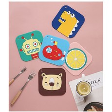 냄비받침 + 컵받침 세트 주방 인테리어 미끄럼방지 실리콘 티 코스터, 레몬