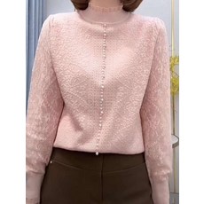 여성 겨울 니트 긴팔 탑 반폴라 레이스 펄 부드러운 고급 데일리룩 인박카24534