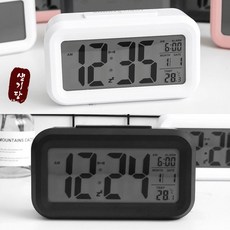  생기당 무소음 디지털 탁상시계 알람 자명종 대화면 온도표시 LCD 블랙  상품 이미지