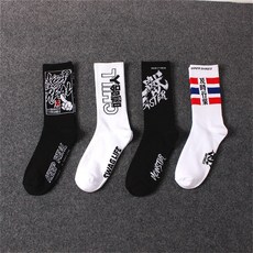 스케이트보드 양말 남성패션 무릎양말 유럽미국 스트릿 힙합 운동 농구양말 하라주쿠스타일 코디하기쉬운 글자 스노우보드양말 유행, C04-엄지손가락+힙합 인백++시기적절한
