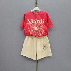 [국내정품] 마르디메크르디 T SHIRTS+SHORTS SET_ RED티셔츠 OATMEAL반바지 세트_레드 오트밀 세트