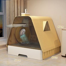 대형 고양이 배변실 밀폐형 탈취 냥이 변기 냄새 방지 모래통, 1개, L. 옐로우+지능형냄새탈취