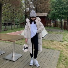 여성패딩코트 약간통통 mm덕다운 털카라 모자달린스커트 롱타입 여성패딩 복겨울 계절라지사이즈 다운점퍼 외투스커트