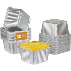 LNYZQUS 1 LB 사각 케이크 팬 30팩 일회용 작은 틴 로프 개별 홈메이드 빵 베이킹 가방과 숟가락이 포함된 4인치 알루미늄 호일 구운 제품 용기, 30pcs pans, 1개