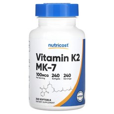 Nutricost 비타민K2 100mcg 소프트젤 240정, Nutricost 비타민K2 100mcg ..., 1개