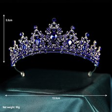 웨딩 티아라 왕관 머리장식 피로연 촬영 브라이덜샤워 여성용 바로크 클래식 블루 럭셔리 신부 액세서리 크리스탈 쥬얼리 퀸 파티