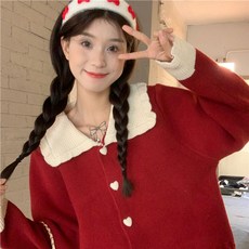 봄 가을 여성 카라넥 카디건 루즈핏 니트 스웨터 소개팅룩