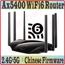 Chin Firmware 6 안테나 WiFi6 무선 라우터 802.11AX 더블 밴드 2.4GHz 574M + 5GHz 4804M 4 기가비트 포트 AX5400 Wi Fi, 1개, EU  Powr Plug, 단일