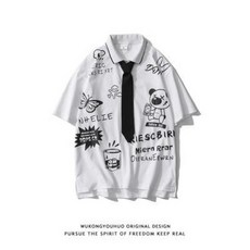 남자 홈쇼핑 남성 데일리 스트리트 그래피티 프린트 폴로 셔츠 스타일링 빈티지 와이드 타이 JK 터틀 티셔츠 남녀