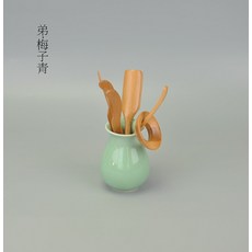 One Leaf Ark 아이스 크랙 보틀 다기 액세서리 차통 대나무 티스푼 세트, 청자 차 양동이 대나무 5 조각 세트, F, 1개