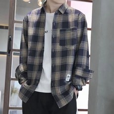 ZIGODAG 남성용 체크 긴팔 셔츠 루즈핏 캐주얼 스타일 봄가을 데일리룩 WYYYYBD72928