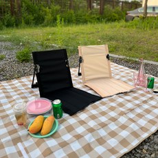 좌식 캠핑 그라운드 체어 피크닉 좌식의자 휴대용 접이식 차박 야외 페스티벌 등받이 의자, 블랙, 1개