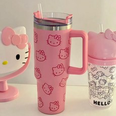 키티 텀블러 스텐텀블러 1L 대용량 손잡이텀블러, 키티 텀블러 - 핑크, 1개