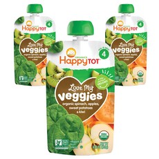 해피토트 러브 마이 베지 어린이 스무디 120g, 시금치 + 사과 + 고구마 + 키위(Spinach + Apples + Sweet Potatoes + Kiwi), 3개