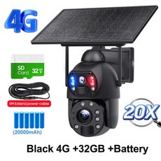 SHIWOJIA 태양광 패널 듀얼 렌즈 녹화 휴머노이드 추적 4G SIM WIFI 20X 줌 8MP 10W, 6) 20X Black 4G 32GB, 1개