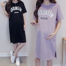 2020 여름 임부 복 반팔 티셔츠 면 상의 미 디 엄 롱 여름 원피스 1725