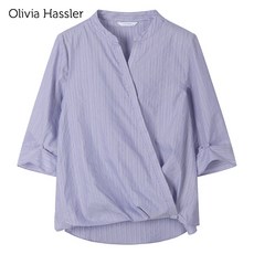 올리비아하슬러 스트라이프 랩 7부소매 블라우스 OHBMBL306