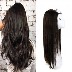 U Part Wig Human Hair Dark Brown 18inch Silky Straight Glueless Half Wig Middle, 단일상품, 단일상품
