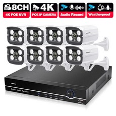 영어 설명서 HD 새로운 4K 초고화질 8MP H.265 POE NVR 보안 시스템 키트 야외 방수 CCTV IP 카메라 오디오 영상 기록 장치, 1T, 영국 플러그, 8pcs 캠 8CH NVR, 1개