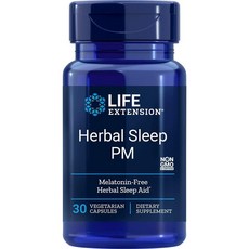 MAPEinc Life Extension Herbal Sleep Pm 천연성분으로 멜라토닌이 없는 호르몬 없이 건강하고 편안하고 건강한 수면 촉진 30정, 1개