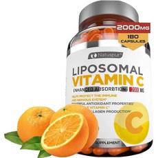프리미엄 리포솜 비타민 C 2000mg 아스코르브산 체계 콜라겐 부스터 항산화제 고용량, 180정, 1개