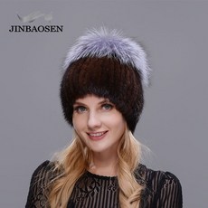 jinbaosen russian style winter 여성 모피 모자 밍크 모피 플러스 폭스 모피 스티칭 니트 라이너 모피 스키 모자 - 모피모자