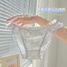 운대사 일본계 팬티녀 유혹 달콤한 망사 소녀 허리 숙여 섹시 레이스 리본 순수한 욕망 삼각 팬티 파랑+연백+단가루[3개 의상] 프리사이즈팬티