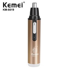 KEMEI 충전식 코 헤어 트리머 개인 클렌징 케어 휴대용 코 헤어 클리너 KM6619 샴페인 컬러, 2)with Bubble bag Eu 플러그