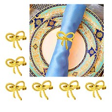 냅킨 링스 골드 실버 매듭 나비 냅킨 버클 웨딩 크리스마스 생신 냅킨링 은 Butterfly Knot Napkin Rings Serviette Buckle Silver Gold, 골드 -6PCS