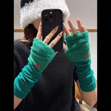 밍크핸드워머 여성용 밍크 플리스 니트 긴 장갑 캐주얼 솔리드 손가락없는 반장갑 암 워머 고딕 러브 손목, [02] green