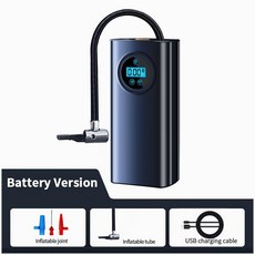 공 오토바이용 고정밀 타이어 팽창기 휴대용 압축기 디지털 자동차 충전식 공기 펌프 6500mAh 12V, Black, 1개
