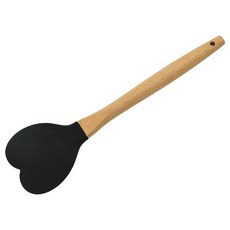 나무 손잡이가 실리콘 하트 모양 페이스트리 주걱 쿠키 스푼 베이, 3.Black, 1개
