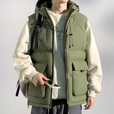 패딩조끼 조끼 남성용 겨울 후드화물 겉옷 남성용 패션 면 패딩 의류 따뜻한 조끼 십대 가을과 겨울 민소매 면화 패딩 재킷